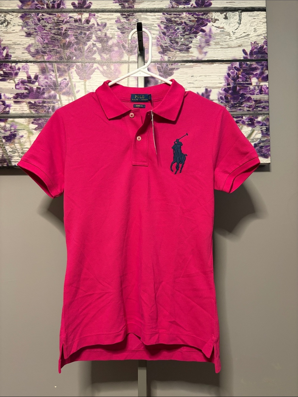 Women’s Polo by Ralph Lauren Hot Pink Polo with Big Navy Pony NWT Skinny Fit